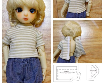 PDF Pattern ,  Doll Clothes Pattern of 1/6 BJD YOSD Basic Adorable Simple T shirt , Easy for Beginner