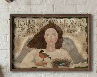 Angel Psalm - aged and distressed - FREE SHIPPING - 7739