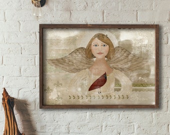 The Visitor Angel - aged and distressed - FREE SHIPPING - 7796