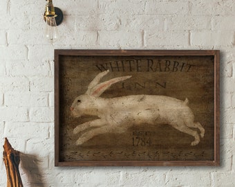 White Rabbit Inn - aged and distressed - FREE SHIPPING - 4223