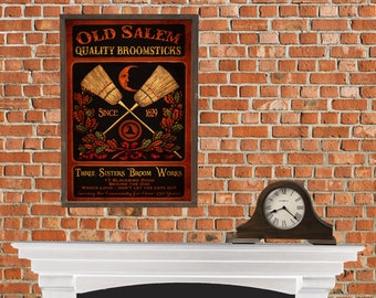 Salem Broomstick Company Halloween Tavern style distressed sign printed on wood - FREE SHIPPING - 4548