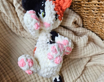 Handmade Crochet Calico Cat Lovey | Soft Stuffed Kitten | Baby Safe Embroidered Eyes | Unique Gift | Soft Heirloom Toy