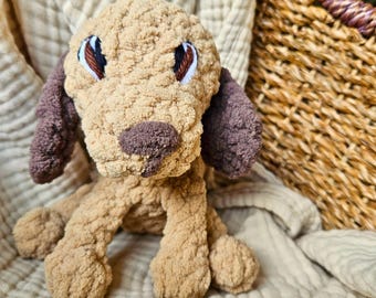 Handmade Crochet Brown Puppy | Soft Plush Dog | Neutral Nursery Toy | Baby Gift | Stuffed Animal