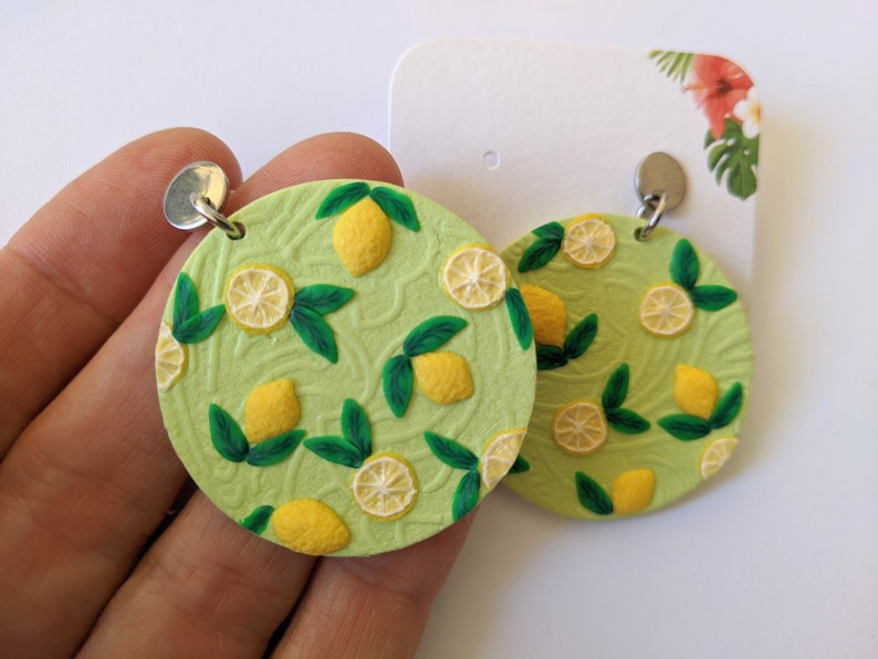 Lemon Earrings Polymer Clay Earrings Yellow Lemon Earrings Etsy