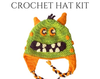 Herbie - Crochet Kits - DIY Kits - Monster Hat Crochet DIY Kit - DIY Gift - Diy Crochet Kit - Crochet Pattern Kit - Gift for Crocheter