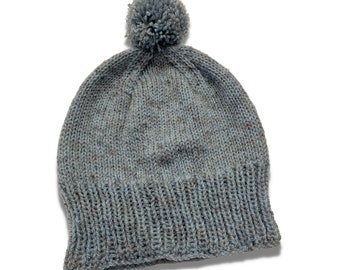 Blue Tweed Pom Pom Knit Hat - Toddler & Child Sizes