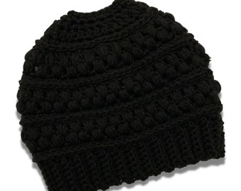 Unisex Black Crochet Beanie - Child Size