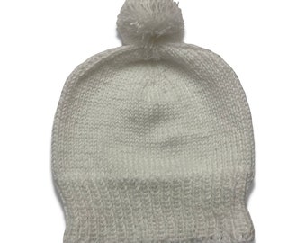 White Knit Pom Pom Winter Hat