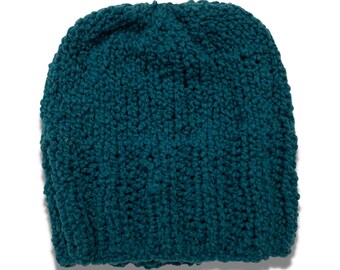 Adult Unisex Teal Blue Chunky Knit Hat