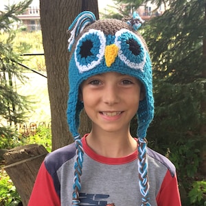 Blue Owl Hat - Gift Ideas for Kids - Winter Hats With Ear Flaps - Stocking Stuffer - Crochet Hats For Kids - Animal Hats For Adults