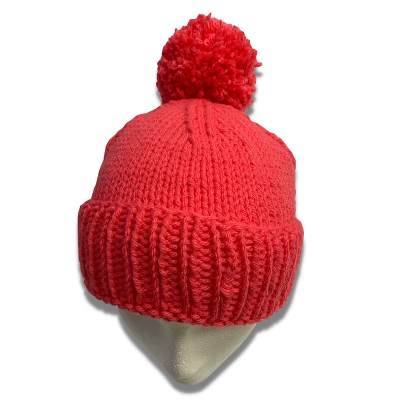 Teen or Adult Pink Knit Pom Pom Winter Hat image 5