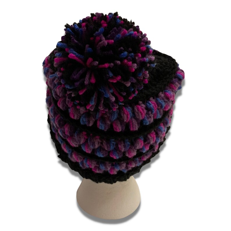 Teen Adult Striped Pom Pom Crochet Hat image 6