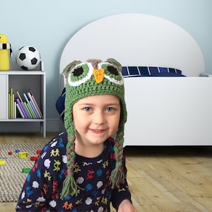Emerald The Green Owl Crochet Hat - Baby, Toddler, Child, Teen & Adult Sizes