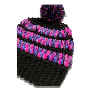 Teen Adult Striped Pom Pom Crochet Hat image 2