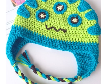 Henry the Blue and Green Monster Crochet Hat