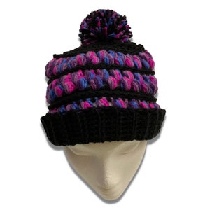 Teen Adult Striped Pom Pom Crochet Hat image 5