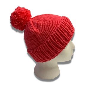 Teen or Adult Pink Knit Pom Pom Winter Hat image 3