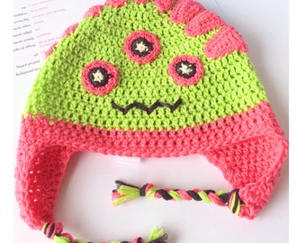 Hazel The Pink and Green Monster Crochet Hat