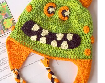 Herbie The Orange and Green Crochet Monster Hat