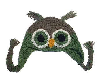 Emerald The Green Owl Crochet Hat - Baby, Toddler, Child, Teen & Adult Sizes