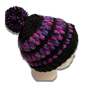 Teen Adult Striped Pom Pom Crochet Hat image 3