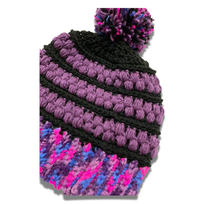 Teen Adult Crochet Winter Pom Pom Hat image 2