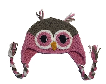 Pink Owl Hat - Crochet Owl Hat - Crochet Animal Hat - Kids Animal Hat - Owl Hat - Pink Crochet Beanie - Hats For Kids - Owl Baby Shower Gift