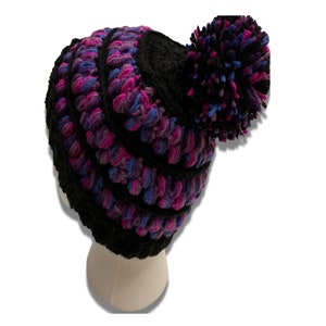 Teen Adult Striped Pom Pom Crochet Hat image 4