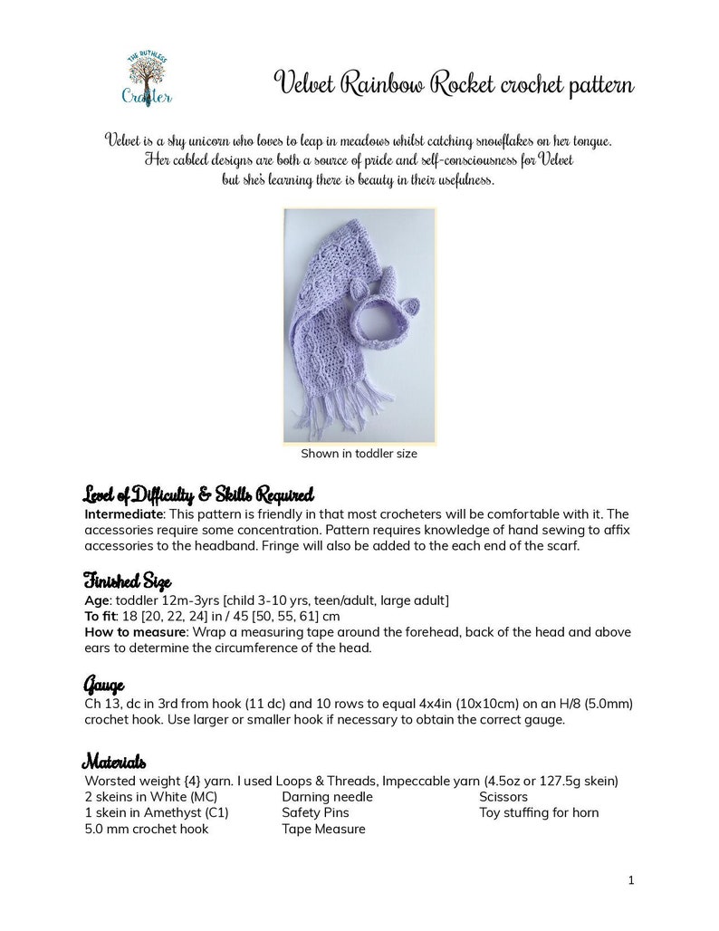 Velvet Rainbow Rocket Crochet Unicorn Headband And Scarf Pattern image 1