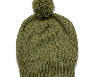 Green Tweed Knit Pom Pom Hat - Child & Toddler Sizes