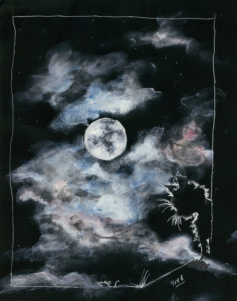 Giclée print A4 Moonlight Curiosity Original fine art from a oil on paper painting by YvyB image 1