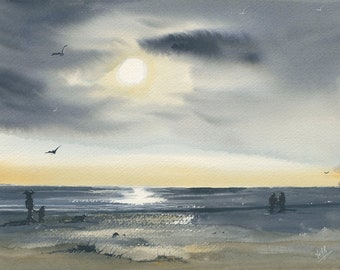 Giclée print A4 "Evening Stroll" from original watercolour by YvyB