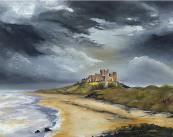 Giclée print A4 "Bamburgh Castle".  From original fine art oil painting by YvyB