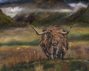 Giclée print A4 "Highland Cow " Original fine art . YvyB