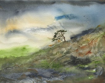 Giclée print A4 "Lone Tree  " from Original semi abstract watercolour by YvyB