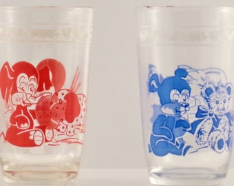Vintage Swanky Swig Child Size Juice Glasses/Antique Child Size Juice Glasses/Swanky Swig Animal Graphic Juice Glasses/ Bear Juice Glass