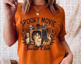 Sudadera Spooky Movie Social Club, camisa de terror de Halloween, suéter de temporada espeluznante, camisa de película de terror, cuello redondo de Halloween, ropa de Halloween