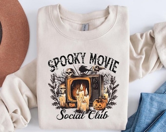 Sudadera Spooky Movie Social Club, camisa de terror de Halloween, suéter de temporada espeluznante, camisa de película de terror, cuello redondo de Halloween, ropa de Halloween