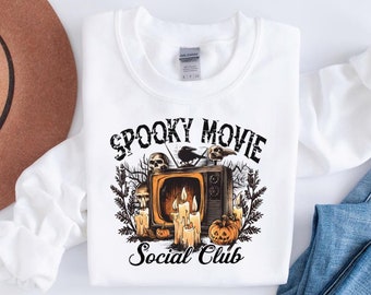 Sudadera Spooky Movie Social Club, camisa de terror de Halloween, suéter de temporada espeluznante, camisa de película de terror, cuello redondo de Halloween, ropa de Halloween