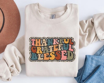 Chemise bénie reconnaissante reconnaissante, chemise automne, chemises pour femme, t-shirt automne pour femme, t-shirt femme, chemise automne, chemise religieuse, chemise Jésus,