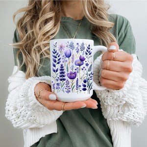 Boho Lila Vildblommor Cottagecore Kaffemugg, Blommor Mugg, Pastell Blommig Natur Mugg, Vildblommor Tekopp, Blomsterträdgårdsälskare, Present till henne bild 3