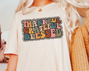 Chemise bénie reconnaissante reconnaissante, chemise automne, chemises pour femme, t-shirt automne pour femme, t-shirt femme, chemise automne, chemise religieuse, chemise Jésus,