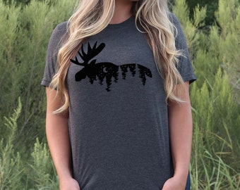 Moose shirt, camping shirt, nature shirt, vacation shirt, hiking shirt, outdoors shirt, moose lover gift, forest shirt, animal shirt