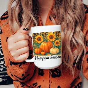 Vintage Pumpkin Season Coffee Mug, Fall Pumpkin Cottage Core Mug, Sunflower Coffee Cup, Autumn Gift, Fall Floral Mug, Floral Gift For Her