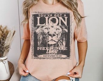 Christian Lion Shirt, Praise The Lord Tee, Worship Music TShirt, Faith Graphic Tee, Religious Women Gift, Cute Peach Church Top, Jesus Tee