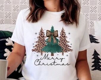 Leopard Christmas Shirt, Merry Christmas Shirt,Leopard Christmas Tree,Womens Cheetah Christmas Tree Shirt,Buffalo Plaid Christmas Shirt,