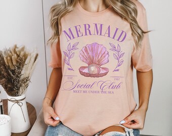 Camiseta de sirena, camiseta de club social, camiseta de playa, camiseta de océano, camiseta de vacaciones, top de sirena, camiseta de mar, camiseta de verano, camisetas sin mangas, camiseta gráfica
