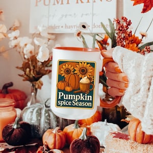 Vintage Pumpkin Spice Season Coffee Mug,Fall Pumpkin Cottage Core Mug,Sunflower Coffee Cup,Autumn Gift,Fall Floral Mug,Floral Gift For Her