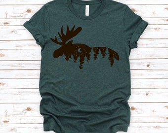 Moose shirt, camping shirt, nature shirt, vacation shirt, hiking shirt, outdoors shirt, moose lover gift, forest shirt, animal shirt