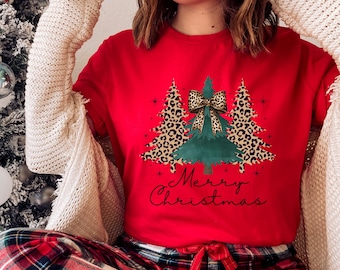 Leopard Christmas Shirt, Merry Christmas Shirt,Leopard Christmas Tree,Womens Cheetah Christmas Tree Shirt,Buffalo Plaid Christmas Shirt,